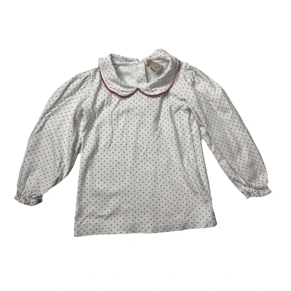 The Beaufort‎ Bonnet Company TBBC White Red Dot Collar Shirt Girls Size 5t